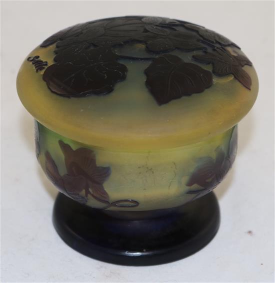 A Galle cameo glass pedestal jar and cover, c.1910, height 8cm (3in.)